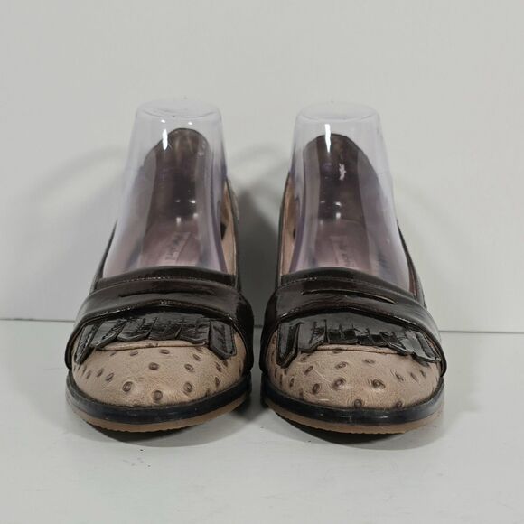 Pilar Abril Ostrich Leather Block Heel Shoes‎ EU 40 US 9.5 Tan Brown Tassels - Picture 3 of 12